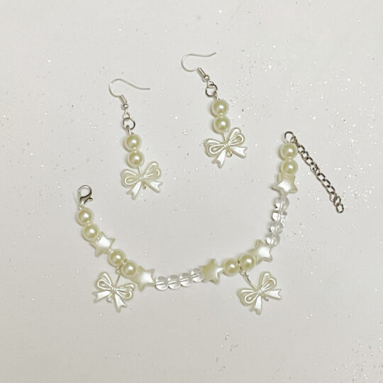 Pearly bow bracelet + earrings set