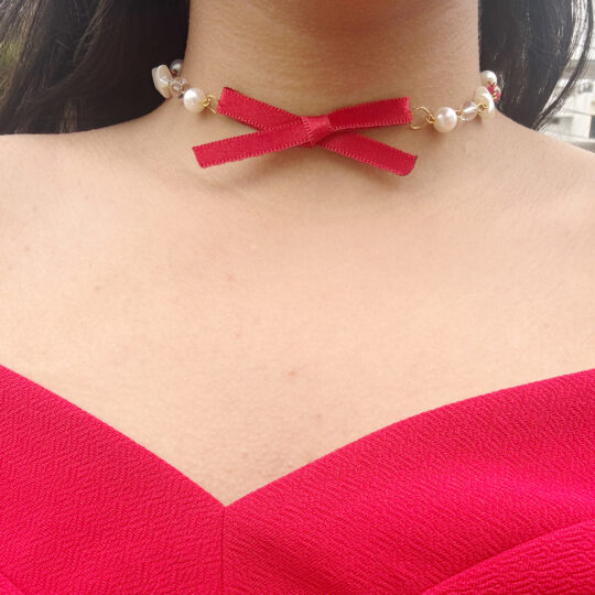 Red ribbon choker